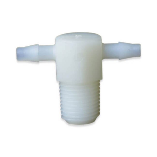 1/8in Male NPT x 1/4in Barb Natural Nylon Tee Adapter Fitting - Image 1