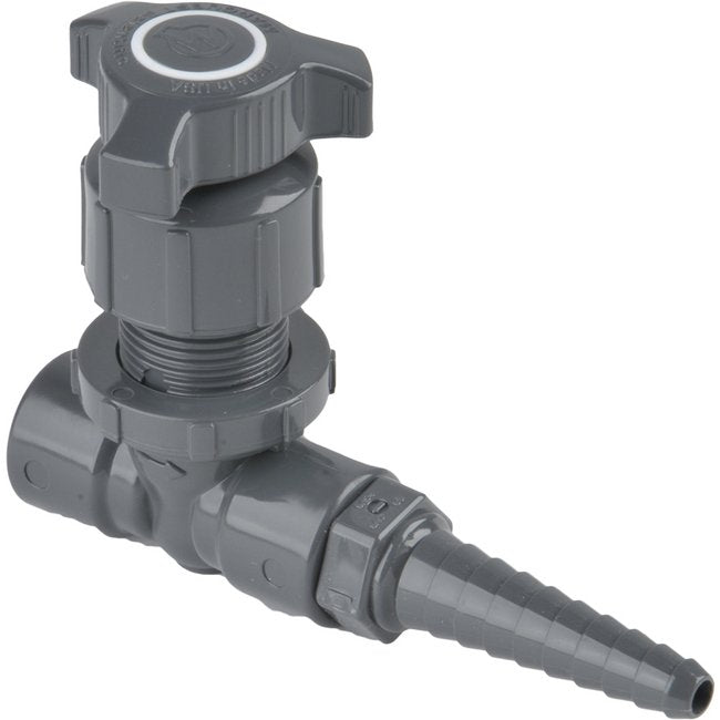 PVC Needle Valve - 1/4" Female NPT Inlet x 1/4-1/2" Tube ID Barb Outlet - Image 1