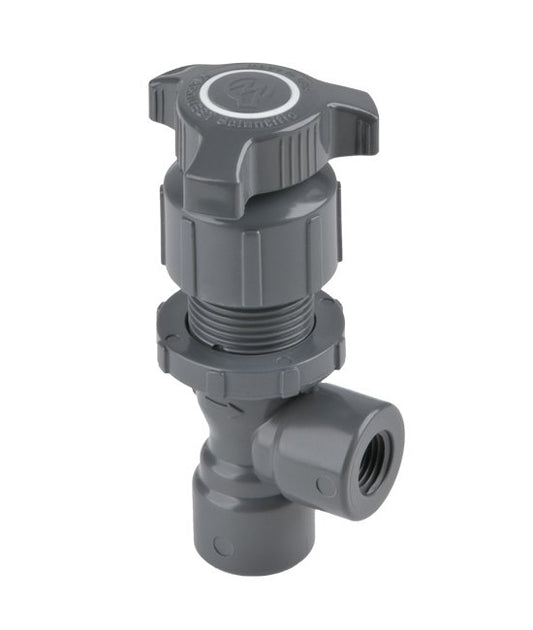 Throttle Master PVC Angle Needle Valve - 1/4" Female NPT, L Series Needle - Image 1
