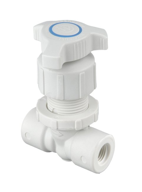 Polypro Globe Needle Valve-PP w/ L Series Needle, 1/4" Female NPT - Image 1