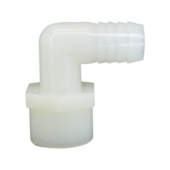 AFL Plastic Threaded Elbow Adapter: 1/2 FNPT x 3/8 Barb - Image 1