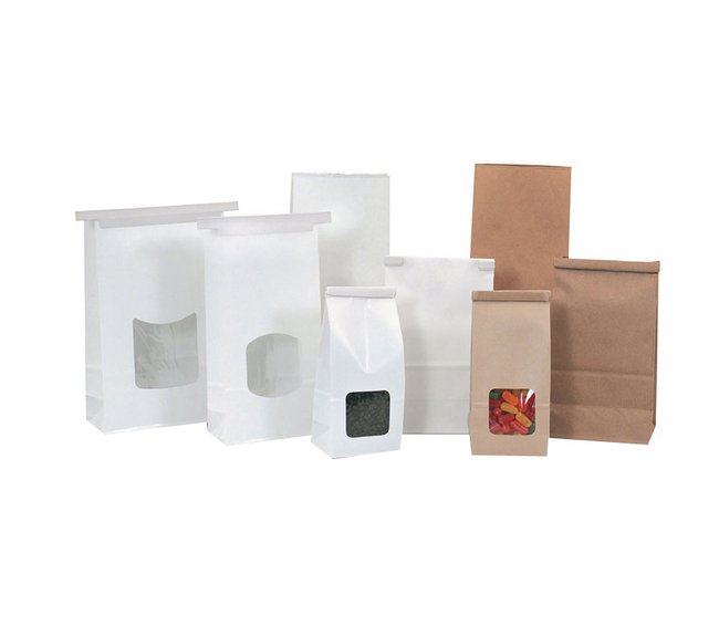 White Poly-Lined Gusseted Paper Storage Bags with Tabs 3-3/8x9-5/8 - Image 1