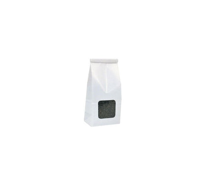 White Poly-Lined Gusseted Paper Food Storage Bag with Window, 3-3/8" x 7-3/4" - Image 1