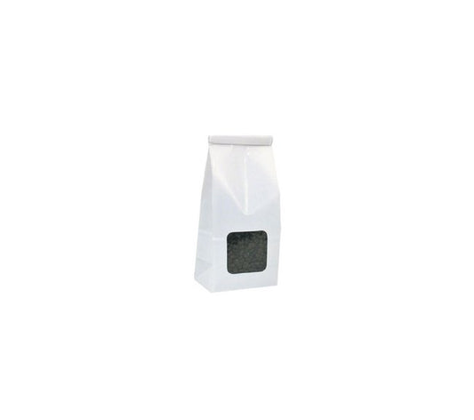 White Poly-Lined Gusseted Paper Food Storage Bag with Window, 3-3/8" x 7-3/4" - Image 1