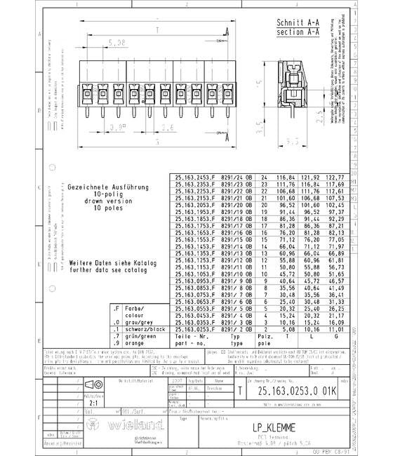 Wieland 8291/4 OB Printed Circuit Board (PCB) Terminal Block - Image 2