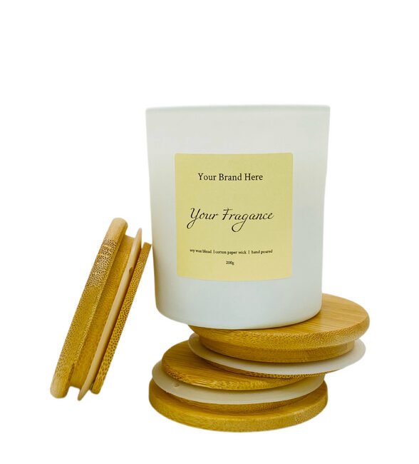 11 oz Premium White Private Label Candle - Glass Tumbler with Wood Closure - Image 3