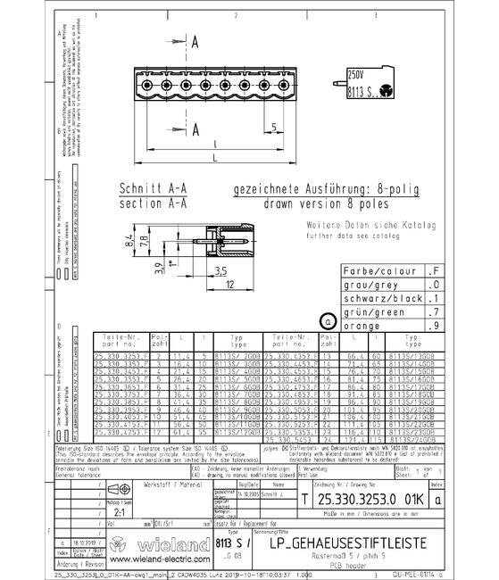 Wieland 8113 S/6 G OB PCB Pin Header, 6-Pole - Straight Pin, Marking-Free - Image 2
