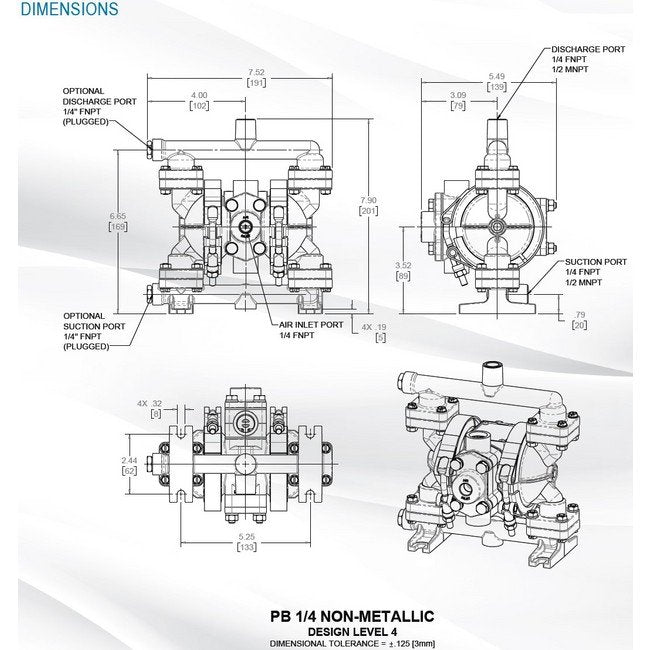 PB1/4-A Non-Metallic Ball Valve Diaphragm Pump - Image 3