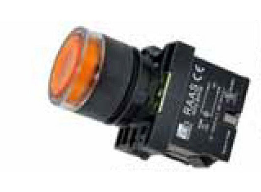 Amber Illuminated Flush Push Button Actuator with BA9 Filament Bulb - Shamrock Controls - Image 1