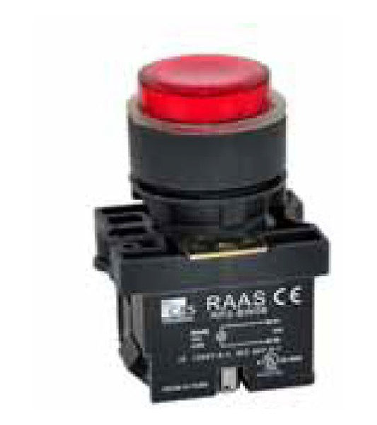 Red Illuminated Push Button Actuator with BA9 Filament Bulb - Image 1