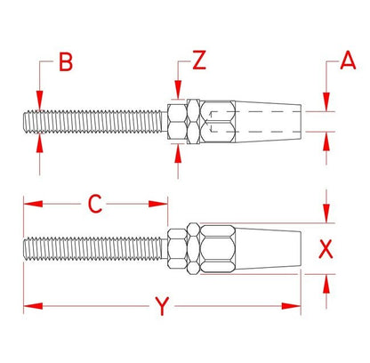 Suncor Quick Attach™ UNF Left Hand Stud, 316 Stainless Steel, 1/4 in x 1/2 in - Image 2