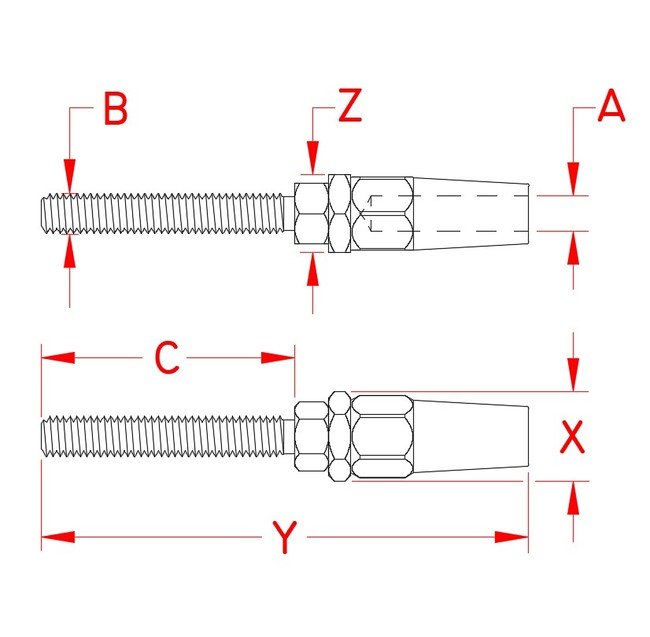 Quick Attach™ UNF Left Hand Stud, Stainless Steel, Swageless, Sizes 1/8" to 1/2" - Image 2