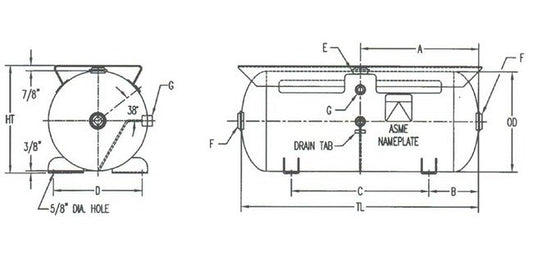 30-Gallon Horizontal Air Receiver Tank, 200 PSI MWP - Image 1
