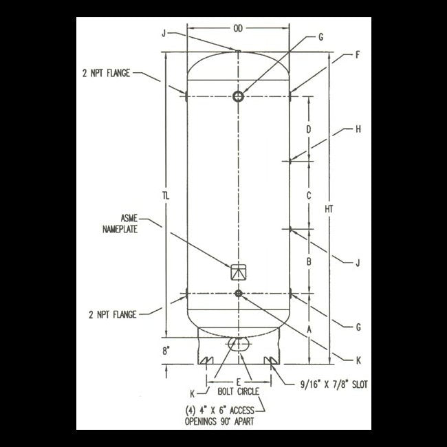 500-Gallon Vertical Air Receiver Tank, 165 psi MWP - Image 2