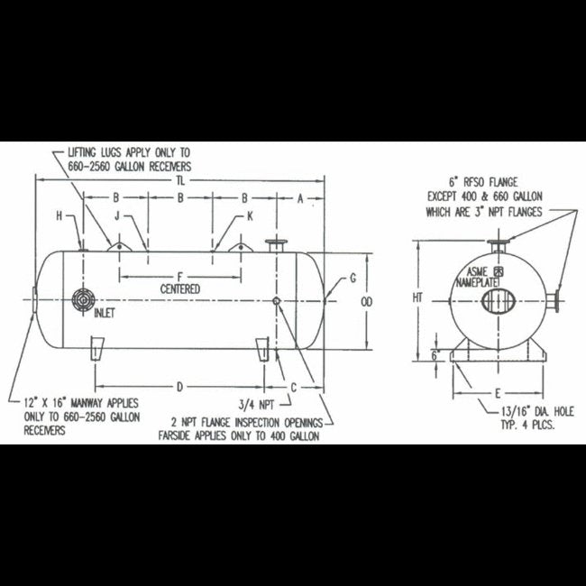 1550-Gallon Horizontal Air Receiver Tank, 165 PSI MAWP - Image 2