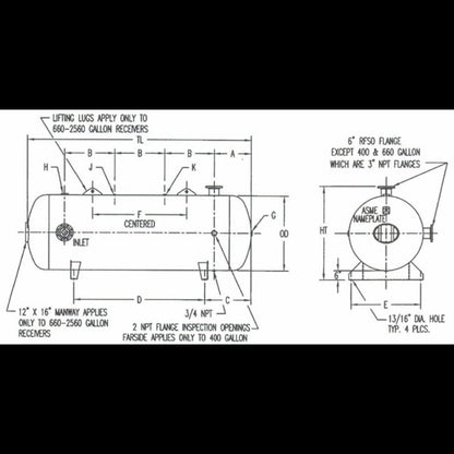 1550-Gallon Horizontal Air Receiver Tank, 165 PSI MAWP - Image 2
