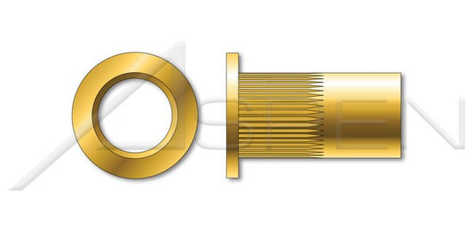 C1008-C1010 Steel Yellow Zinc Small Flange/Head Open End Thin Wall Ribbed Blind Threaded Insert - Image 1