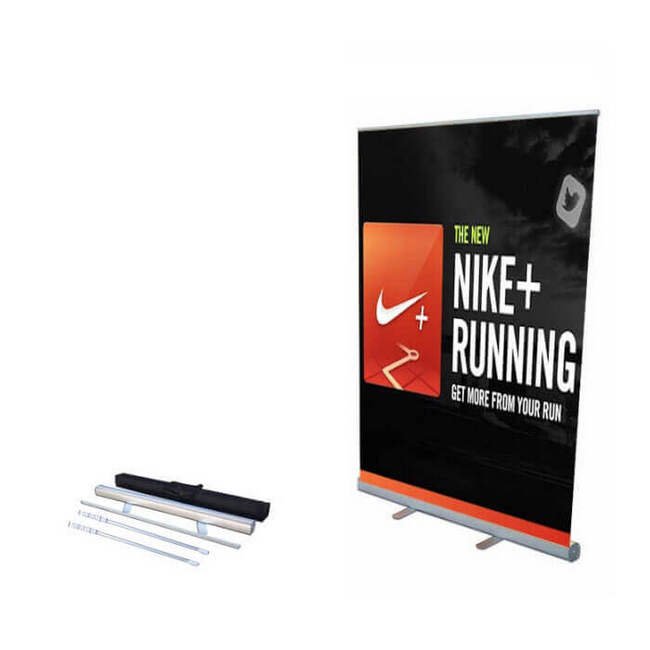 Megastore 57" Retractable Roll Up Banner Stand with Smooth Blockout Vinyl Print - Image 1