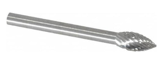 SGSPRO Carbide Rotary File, 3/16" Cut Diameter, 1/8" Shank, Double Cut Flame Burr Radius End - Image 1