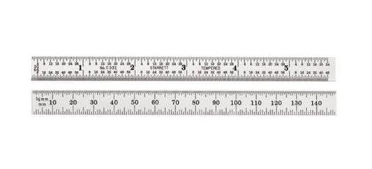 Starrett 150mm Flexible Steel Ruler, Graduations in 32nds & 64ths - Image 1