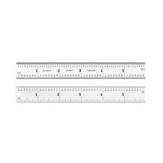 Starrett 6-Inch Steel Ruler - 16ths, 32nds, 64ths Graduations - Image 1