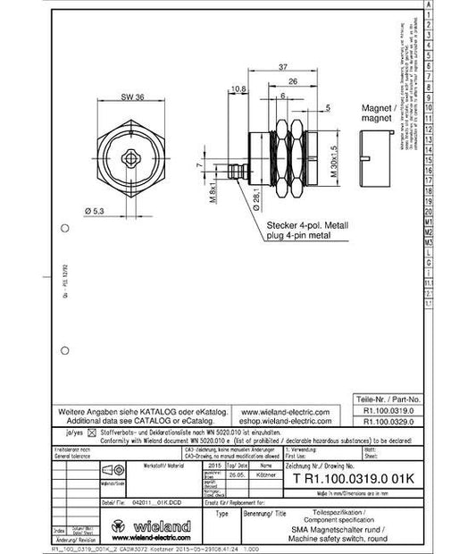 Wieland SMA 0329 Safety Magnet Switch - Image 1