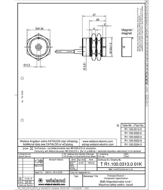 Wieland SMA 0313 Safety Magnet Switch - Image 1