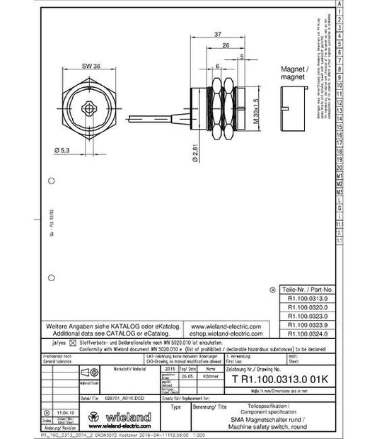 Wieland SMA 0313 Safety Magnet Switch - Image 1