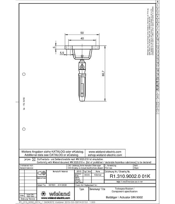 Wieland SIN 9002 Actuating Switch - Safety Device - Image 2