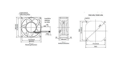 San Ace 80W Series Splash Proof 80x80x38mm Fan - Image 2