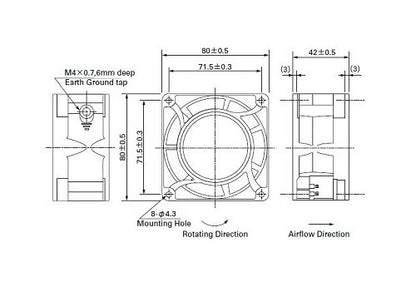 San Ace 80 Series AC Fan - 80x80x42mm, 100V, UL94V-1 - Image 2