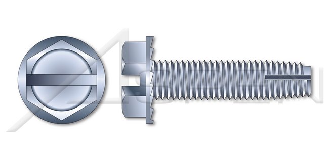Locking Serrations Steel Zinc Plated and Baked Type "1" Hex Slotted Indented Washer Head Thread Cutting Screw - Image 1