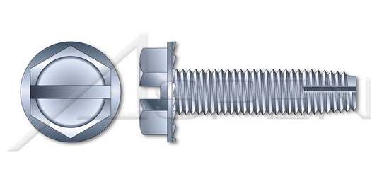 Locking Serrations Steel Zinc Plated and Baked Type "1" Hex Slotted Indented Washer Head Thread Cutting Screw - Image 1
