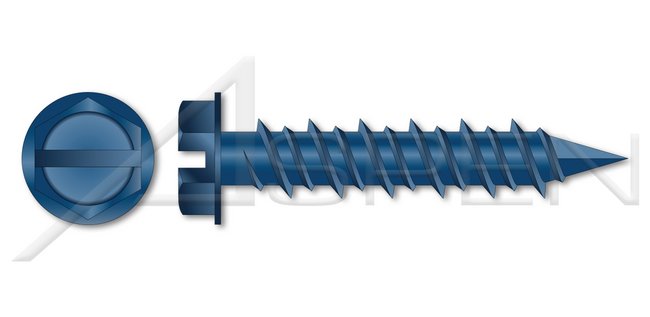 Steel Blue Ruspert Ceramic Coating Hex Slotted Washer Concrete Screw - Image 1