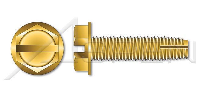Steel Yellow Zinc and Baked Type "1" Hex Slotted Indented Washer Head Thread Cutting Screw - Image 1