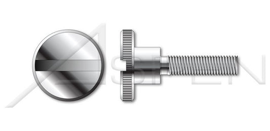 DIN 465 Metric AISI 303 Stainless Steel (18-8) Knurled Flat Head High Type Slotted Drive Thumb Screw - Image 1