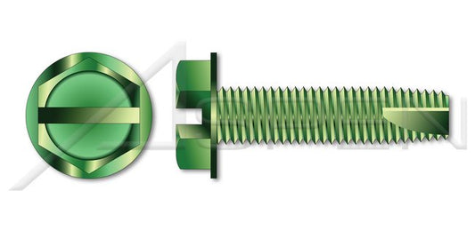 Steel Green Zinc Type "23" Hex Slotted Indented Washer Head Grounding Thread Cutting Screw - Image 1