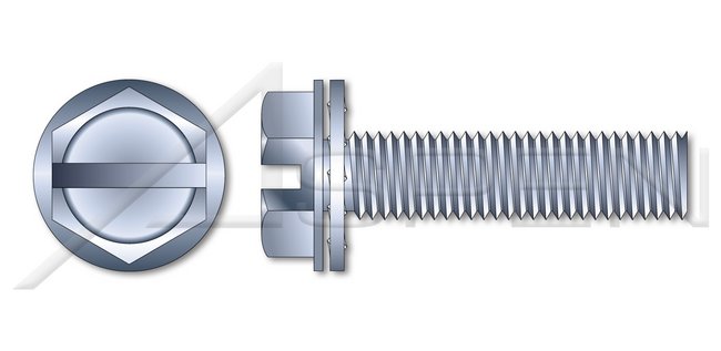 Steel Zinc Plated and Baked Hex Slotted Indented Washer Head Internal Tooth Washer Safety and Environmental Management System (SEMS) Machine Screw - Image 1
