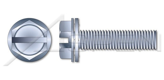 Steel Zinc Plated and Baked Hex Slotted Indented Washer Head Internal Tooth Washer Safety and Environmental Management System (SEMS) Machine Screw - Image 1