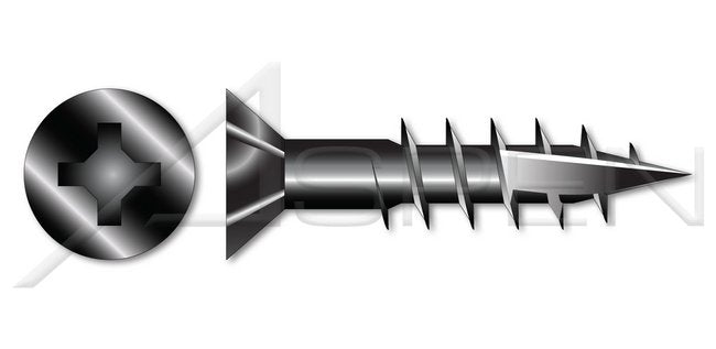 Flat Phillips® Drive Type 17 Point Nibs Under Head Deep Thread Steel Black Oxide Wood Screw - Image 1
