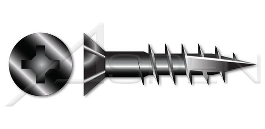 Flat Phillips® Drive Type 17 Point Nibs Under Head Deep Thread Steel Black Oxide Wood Screw - Image 1