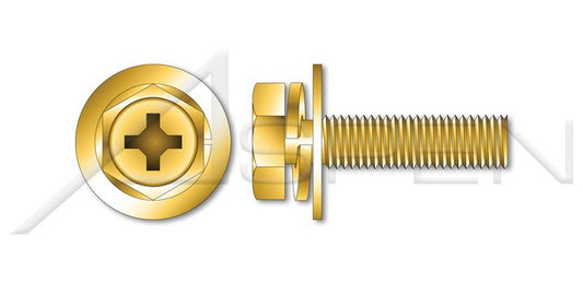 Steel Yellow Zinc and Baked Hex Phillips® Split Lock and Flat Washer Safety and Environmental Management System (SEMS) Machine Screw - Image 1