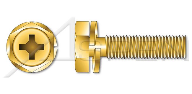 Steel Yellow Zinc and Baked Hex Phillips® Split Lock Washer Safety and Environmental Management System (SEMS) Machine Screw - Image 1