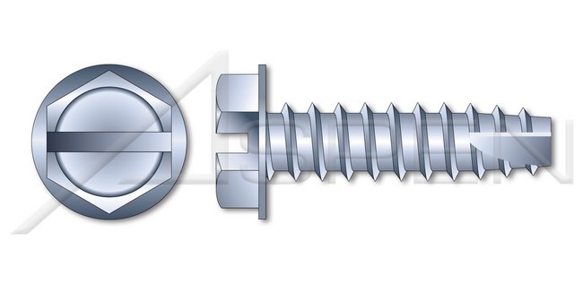Steel Zinc Plated and Baked Type "25" Hex Slotted Indented Washer Head Thread Cutting Screw - Image 1