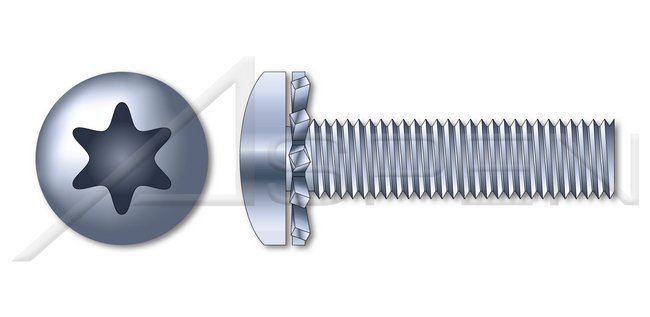 Steel Zinc Plated and Baked Pan 6Lobe Torx® Drive External Tooth Washer Safety and Environmental Management System (SEMS) Machine Screw - Image 1
