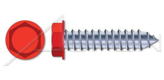 0.200 to 0.230 Inch (in) Head Height Steel Zinc Plated Hex Indented Washer Head Painted Red Full Thread Lag Screw - Image 1