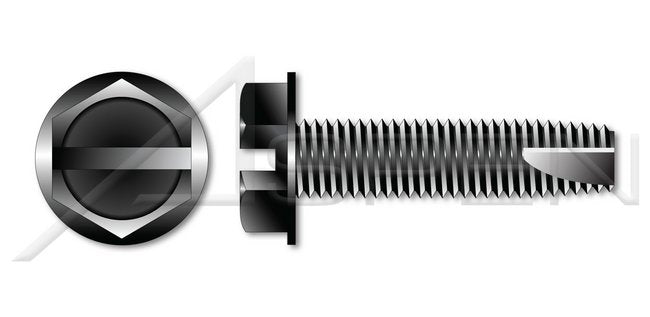 Steel Black Oxide Type "23" Hex Slotted Indented Washer Head Thread Cutting Screw - Image 1