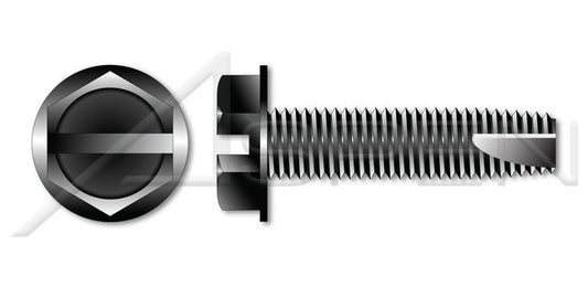 Steel Black Oxide Type "23" Hex Slotted Indented Washer Head Thread Cutting Screw - Image 1