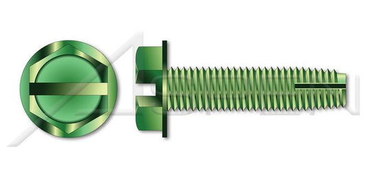 Steel Green Zinc and Baked Type "1" Hex Slotted Indented Washer Head Grounding Thread Cutting Screw - Image 1