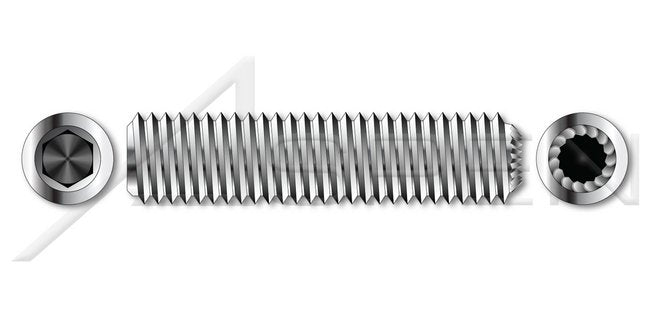 AISI 304 Stainless Steel (18-8) Knurled Cup Point Full Thread Hex Socket Set Screw - Image 1